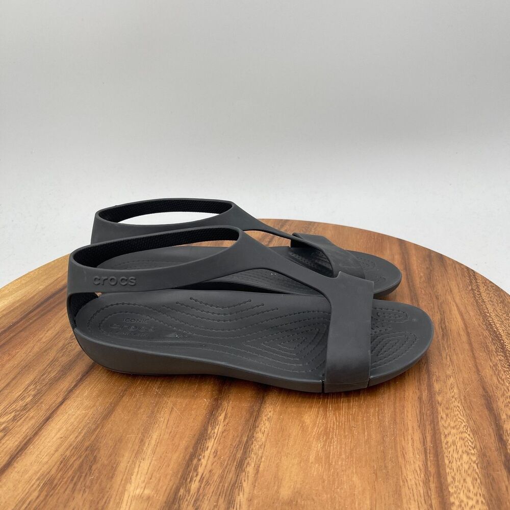 Crocs Serena Sandals Womens Size 7 Black Casual Comfort Walking Shoes